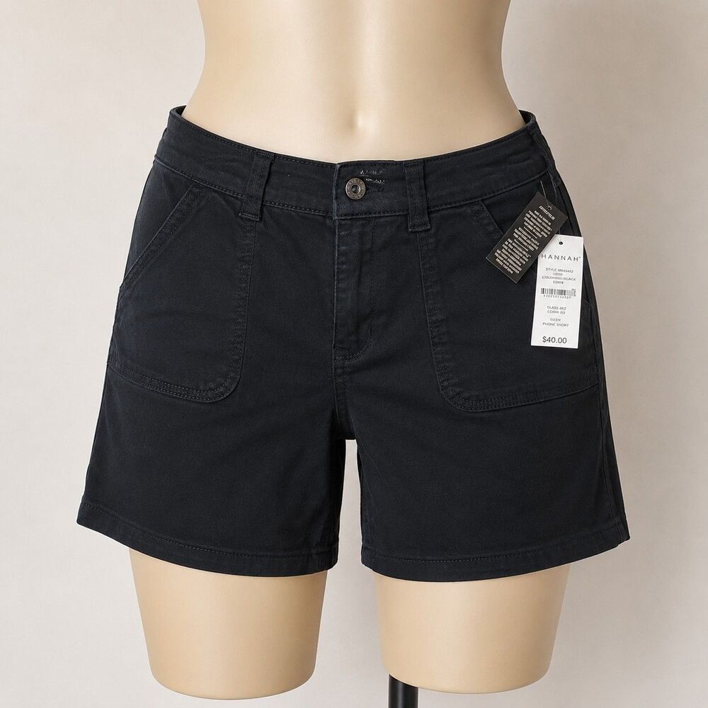 Hannah Women Shorts Size 10 Black Mid Rise Stretch Casual Cotton NWT Pockets